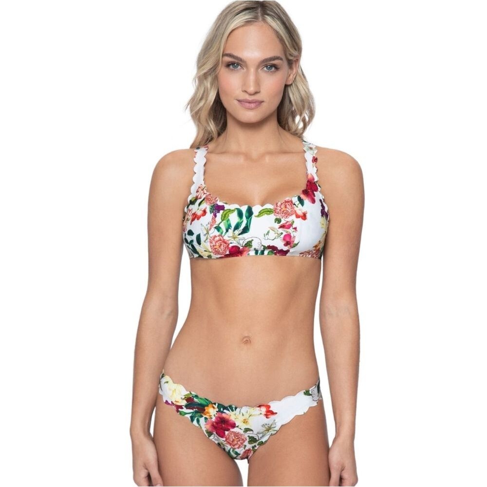 PQ Swim Reversible Wave Floral Pink White Seamless Bikini Top NWT Sz M